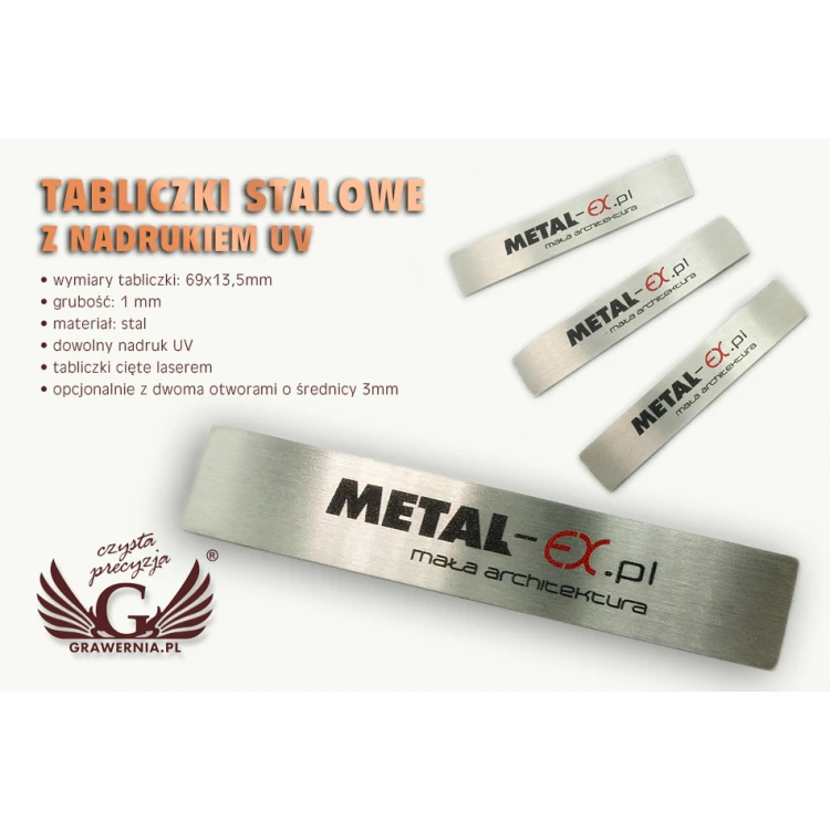 Stahlplatte für Produkte - Abm. 69x13,5x1mm - UV-Druck