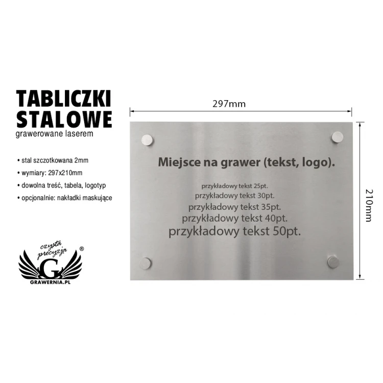 Stahlplatte mit individueller Gravur - Abmessungen 297x210x2mm - TAB105