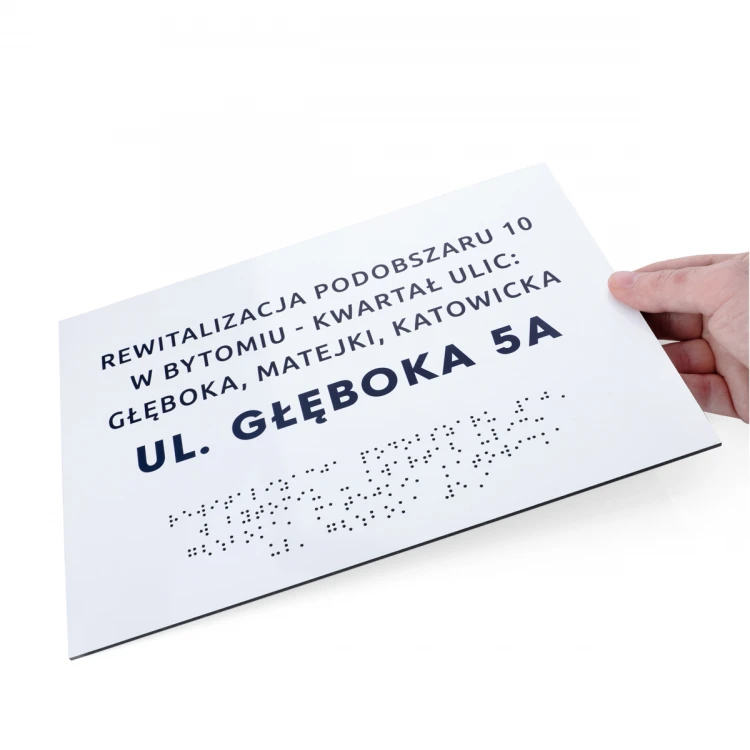 Platte aus weißem Dibond mit Braille-Schrift - Abm. 297x210mm (A4) - TAB474