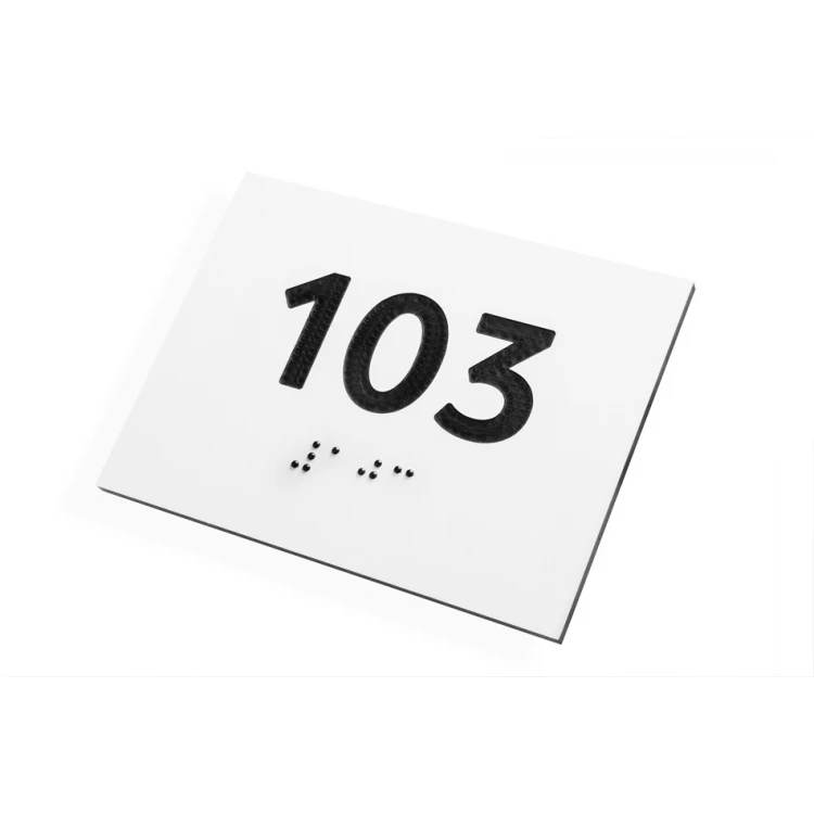 Plakette mit beliebiger Nummerierung und Braille-Schrift - Größe 100x75mm - weißes Gravierlaminat 3mm - TAB288
