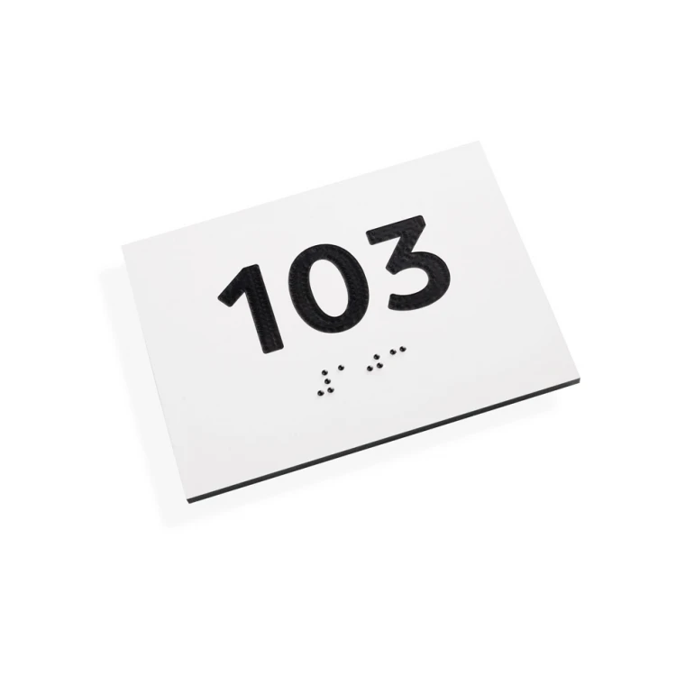 Plakette mit beliebiger Nummerierung und Braille-Schrift - Größe 100x75mm - weißes Gravierlaminat 3mm - TAB288