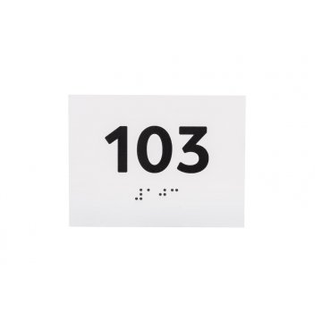Plakette mit beliebiger Nummerierung und Braille-Schrift - Größe 100x75mm - weißes Gravierlaminat 3mm - TAB288