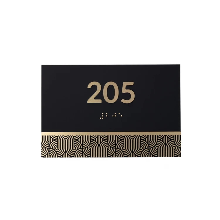 Plakette mit beliebiger Nummerierung und Braille-Schrift - Messing und mattes schwarzes Acryl - Abmessungen 150x100mm - TAB395