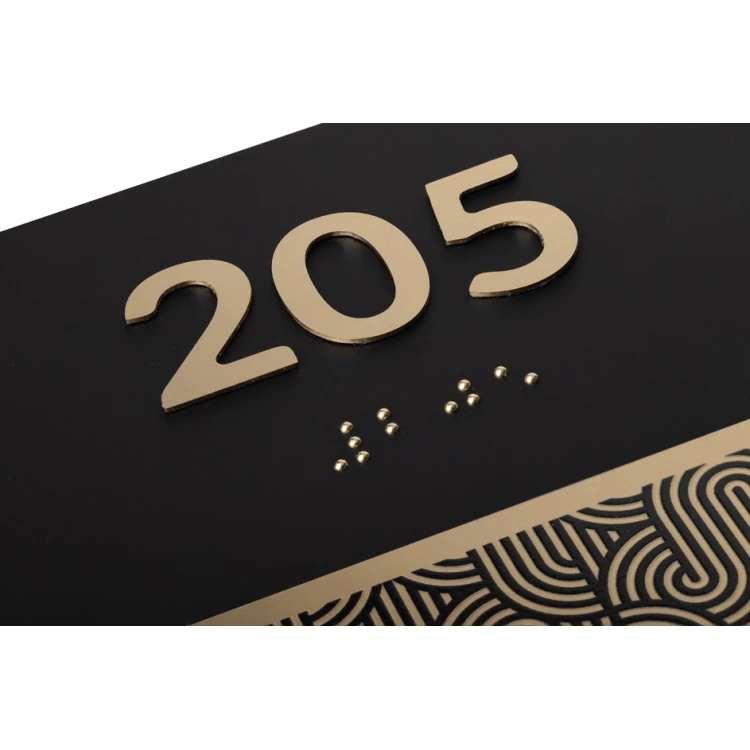 Plakette mit beliebiger Nummerierung und Braille-Schrift - Messing und mattes schwarzes Acryl - Abmessungen 150x100mm - TAB395