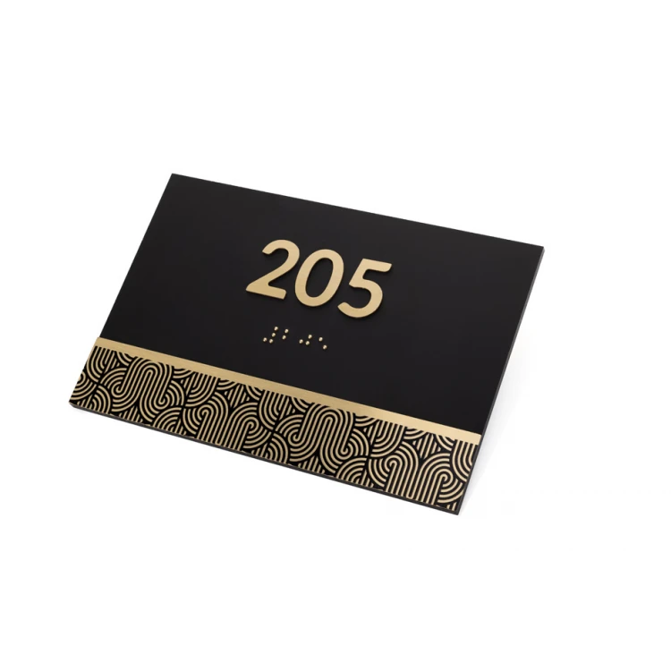 Plakette mit beliebiger Nummerierung und Braille-Schrift - Messing und mattes schwarzes Acryl - Abmessungen 150x100mm - TAB395