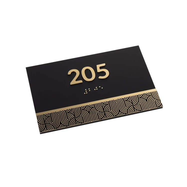 Plakette mit beliebiger Nummerierung und Braille-Schrift - Messing und mattes schwarzes Acryl - Abmessungen 150x100mm - TAB395