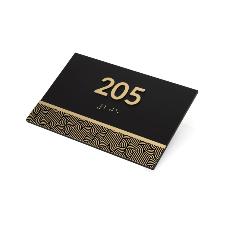 Plakette mit beliebiger Nummerierung und Braille-Schrift - Messing und mattes schwarzes Acryl - Abmessungen 150x100mm - TAB395