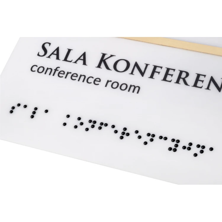 Braille-Schrifttafel - mattes weißes Acryl und Messing - Abmessungen 155x105mm - TAB396