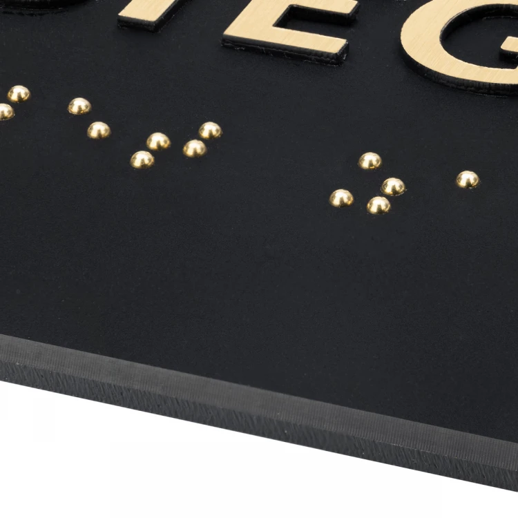 Tafel mit Braille-Schrift - mattes schwarzes Acryl und Gravierlaminat - Abmessungen 160x93mm - TAB491