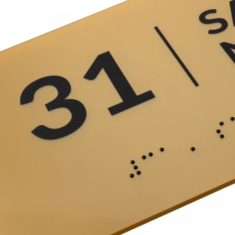 Tafel mit Braille-Schrift - Goldakryl - Abmessungen 200x100mm - TAB493