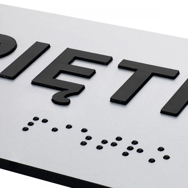 Tafel mit erhabenen Buchstaben und Braille-Schrift - Silberlaminat - Abmessungen 180x70mm - TAB496