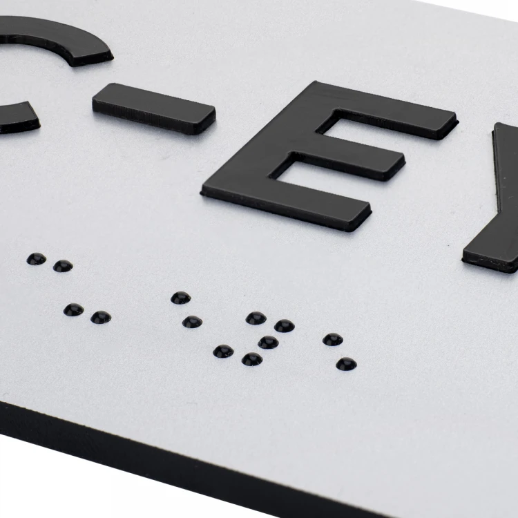 Tafel mit erhabenen Buchstaben und Braille-Schrift - Silberlaminat - Abmessungen 180x70mm - TAB497