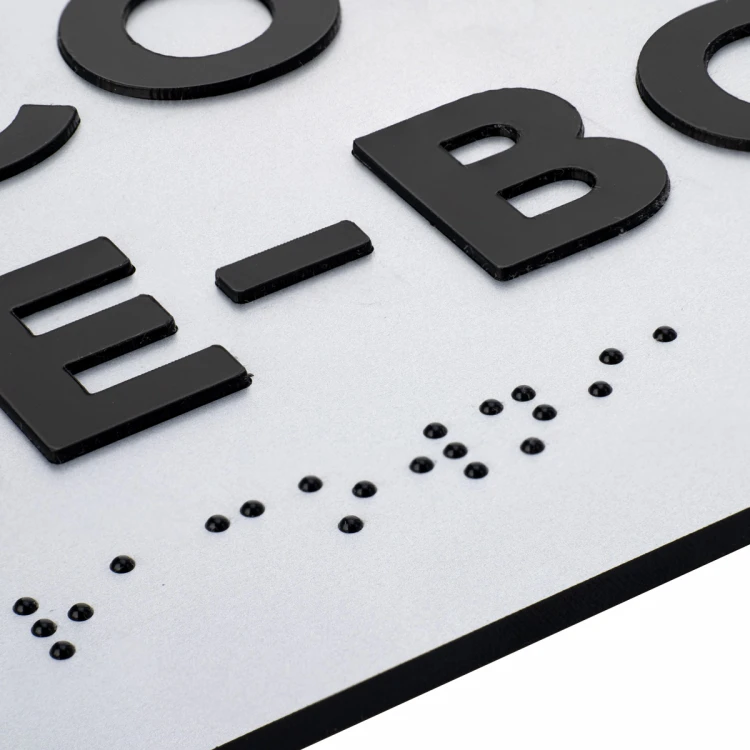 Tafel mit erhabenen Buchstaben und Braille-Schrift - Silberlaminat - Abm. 295x100mm - TAB498