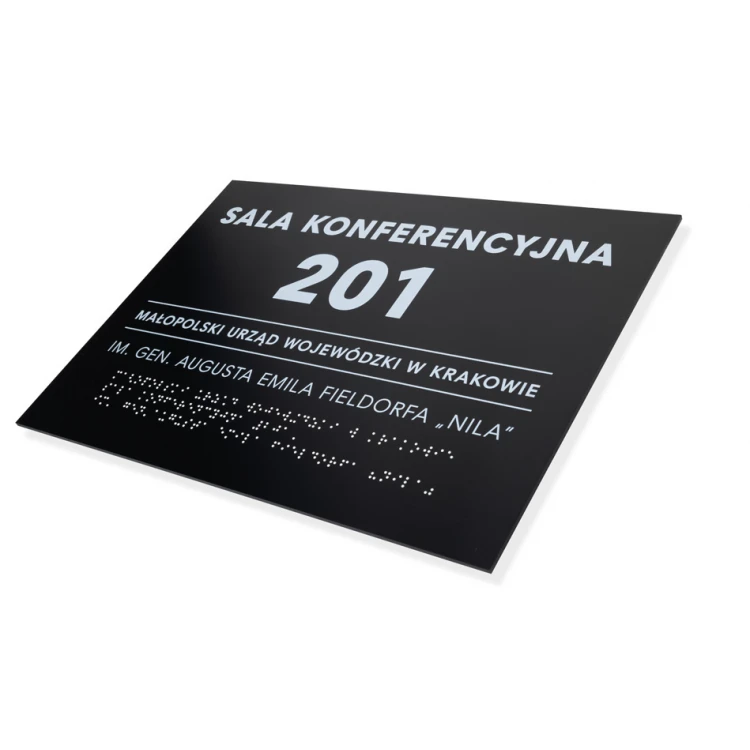 Tafel mit beliebigem Text und Braille-Schrift - Abm. 350x250mm - Hartes PVC - TAB450