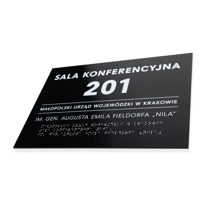 Tafel mit beliebigem Text und Braille-Schrift - Abm. 350x250mm - Hartes PVC - TAB450