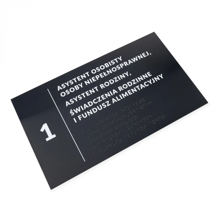 Plakette mit beliebigem Text und Braille-Schrift - Abm. 295x170mm - Hartes PVC - TAB529
