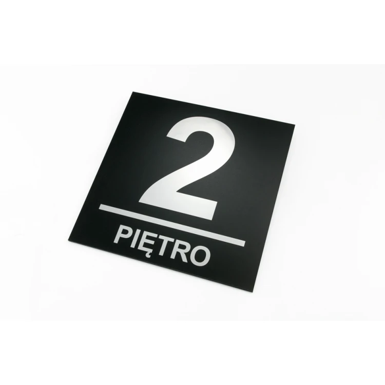 Plakette mit Stockwerknummer - Abm. 200x200mm - silbernes Gravierlaminat 3mm mit UV-Druck - TAB139