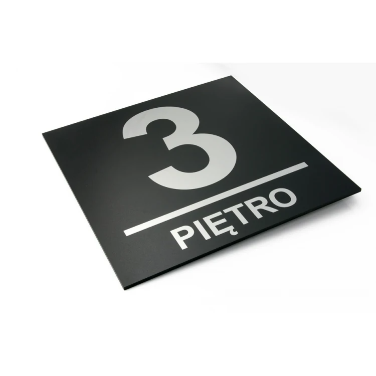 Plakette mit Stockwerknummer - Abm. 200x200mm - silbernes Gravierlaminat 3mm mit UV-Druck - TAB139