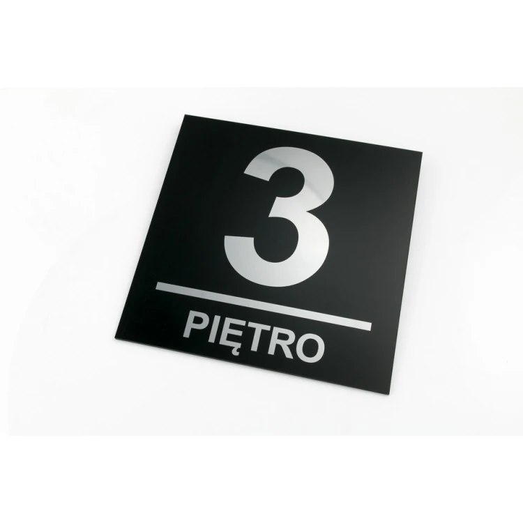 Plakette mit Stockwerknummer - Abm. 200x200mm - silbernes Gravierlaminat 3mm mit UV-Druck - TAB139