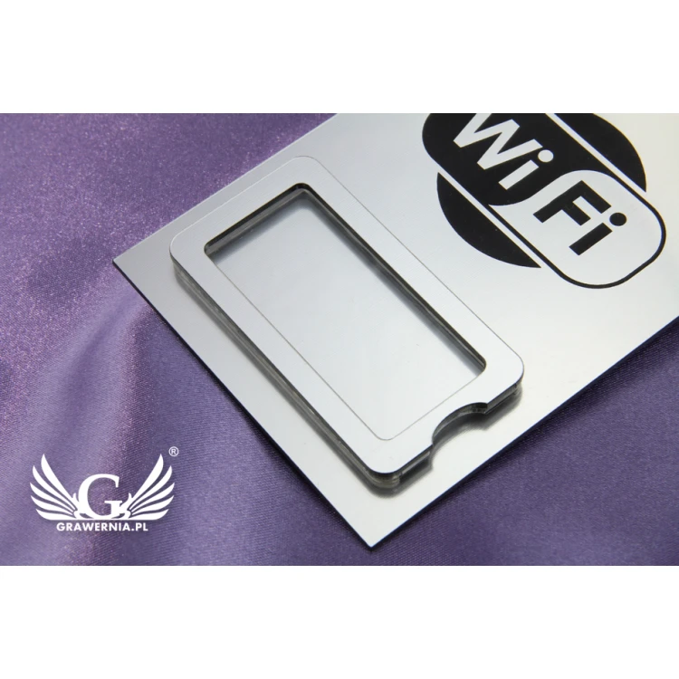 Plakette mit Fenster - WiFi - beliebiges Logo, Piktogramm - Größe 110x80mm