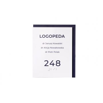 Plakette mit Raumbezeichnung, Nummerierung und Braille-Schrift - Größe 110x137mm - Hart-PVC - MAREN - TAB304