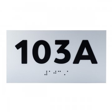 Plakette mit erhabener Nummerierung und Braille-Schrift - silbernes Laminat - Abmessungen 150x80mm - TAB508