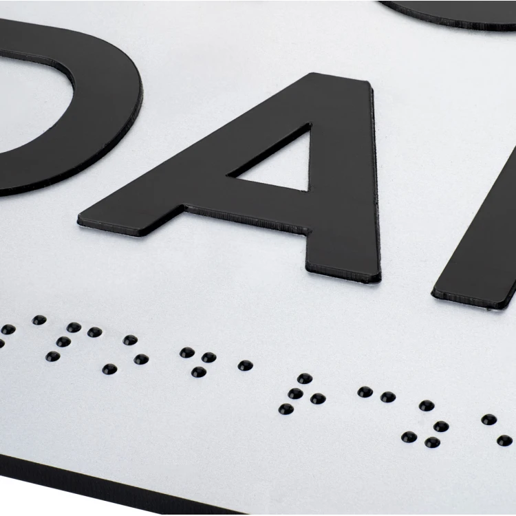 Tafel mit erhabenen Buchstaben und Braille-Schrift - Silberlaminat - Abmessungen 500x200mm - TAB500