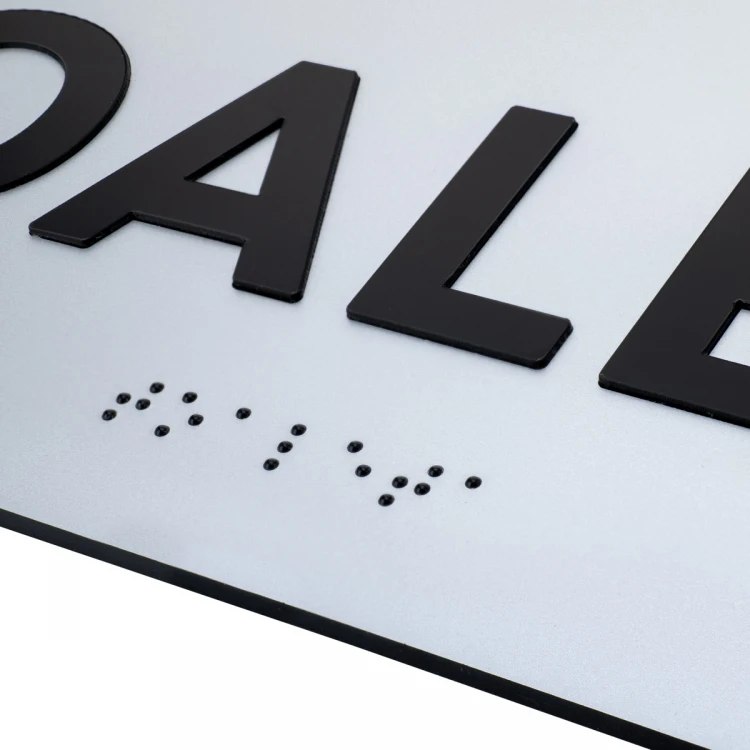 Tafel mit erhabenen Buchstaben und Braille-Schrift - Toilette - Silberlaminat - Abmessungen 295x100mm - TAB503