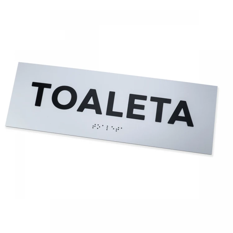 Tafel mit erhabenen Buchstaben und Braille-Schrift - Toilette - Silberlaminat - Abmessungen 295x100mm - TAB503