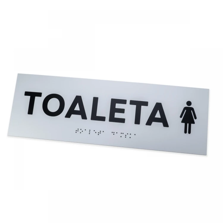Tafel mit erhabenen Buchstaben und Braille-Schrift - Damen Toilette - Silbernes Laminat - Abmessungen 295x100mm - TAB504