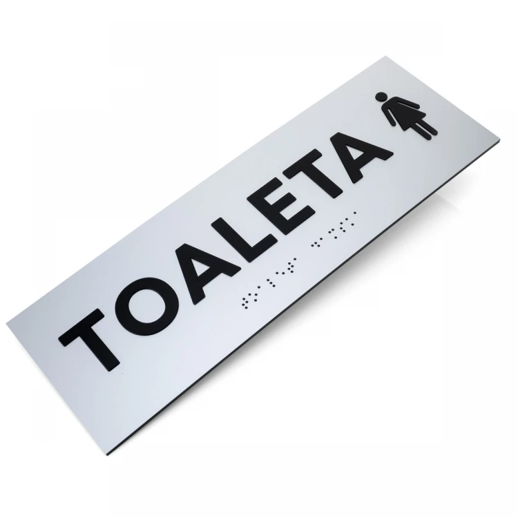 Tafel mit erhabenen Buchstaben und Braille-Schrift - Damen Toilette - Silbernes Laminat - Abmessungen 295x100mm - TAB504