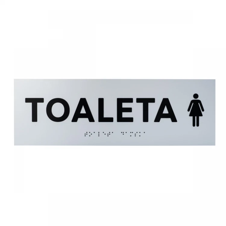 Tafel mit erhabenen Buchstaben und Braille-Schrift - Damen Toilette - Silbernes Laminat - Abmessungen 295x100mm - TAB504