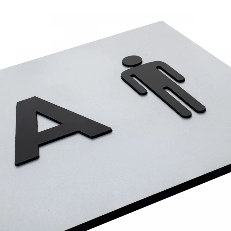 Tafel mit erhabenen Buchstaben und Brailleschrift - Herrentoilette - Silberlaminat - Abmessungen 295x100mm - TAB505