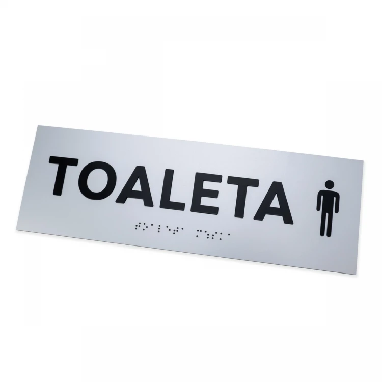Tafel mit erhabenen Buchstaben und Brailleschrift - Herrentoilette - Silberlaminat - Abmessungen 295x100mm - TAB505