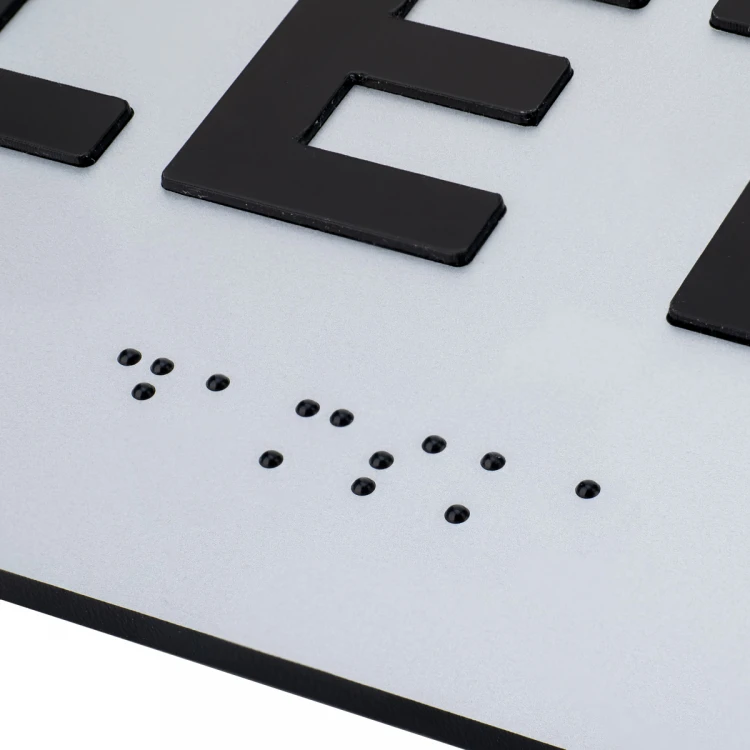 Tafel mit erhabenen Buchstaben und Brailleschrift - Herrentoilette - Silberlaminat - Abmessungen 295x100mm - TAB505
