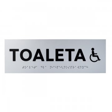 Tafel mit erhabenen Buchstaben und Braille-Schrift - Behindertentoilette - Silberlaminat - Abmessungen 295x100mm - TAB506