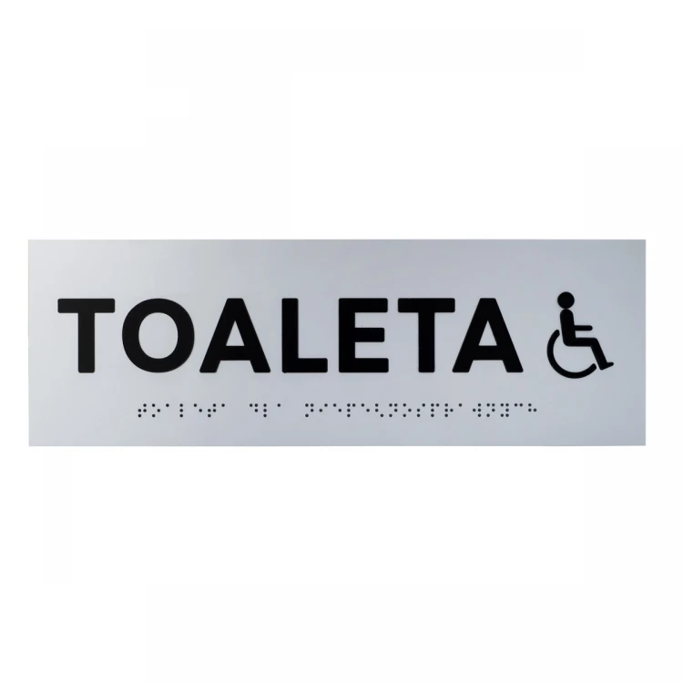 Tafel mit erhabenen Buchstaben und Braille-Schrift - Behindertentoilette - Silberlaminat - Abmessungen 295x100mm - TAB506