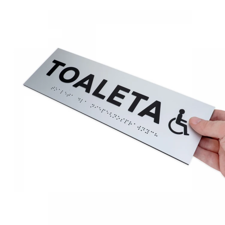 Tafel mit erhabenen Buchstaben und Braille-Schrift - Behindertentoilette - Silberlaminat - Abmessungen 295x100mm - TAB506