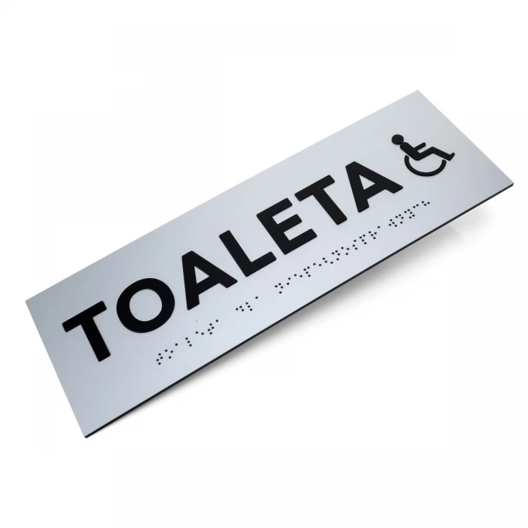 Tafel mit erhabenen Buchstaben und Braille-Schrift - Behindertentoilette - Silberlaminat - Abmessungen 295x100mm - TAB506