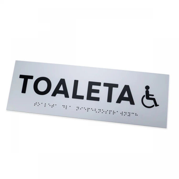 Tafel mit erhabenen Buchstaben und Braille-Schrift - Behindertentoilette - Silberlaminat - Abmessungen 295x100mm - TAB506