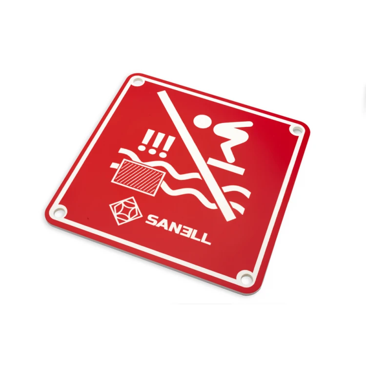 Gravierte Plakette - Springverbot ins Wasser - Größe 150x150mm - rotes Laminat 3mm - TAB255