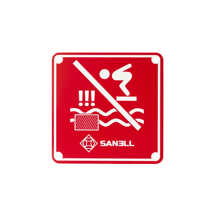 Gravierte Plakette - Springverbot ins Wasser - Größe 150x150mm - rotes Laminat 3mm - TAB255