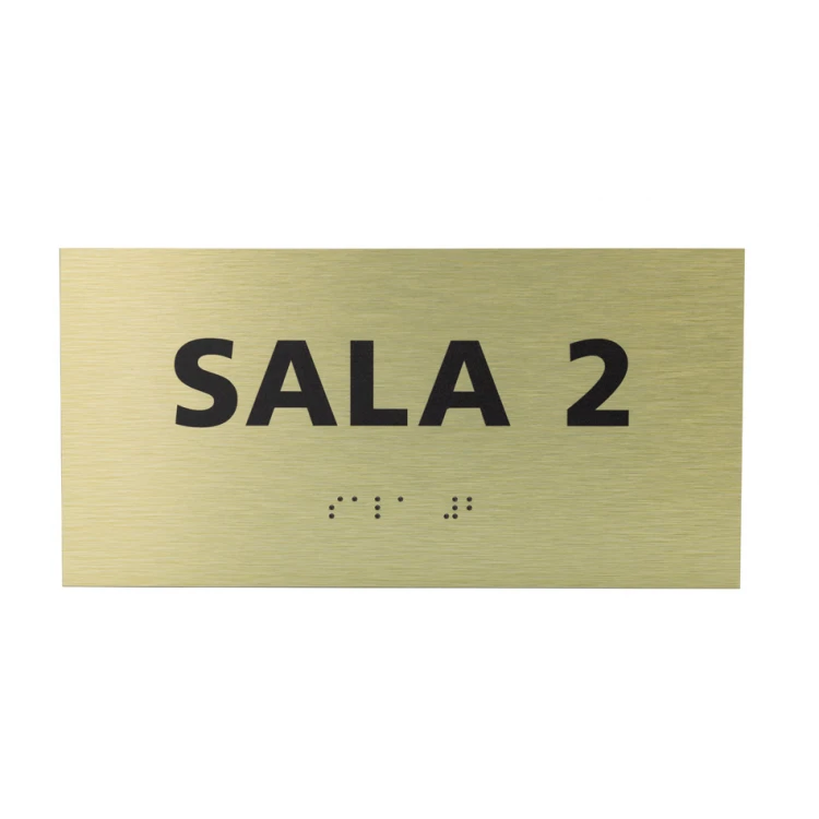 Goldene Dibond-Tafel mit Braille-Schrift - Abm. 200x100mm - TAB412