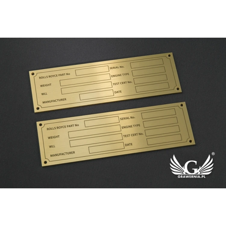 Typenschild für Maschinen und Geräte - Messing - Größe 130x40mm - TZN030