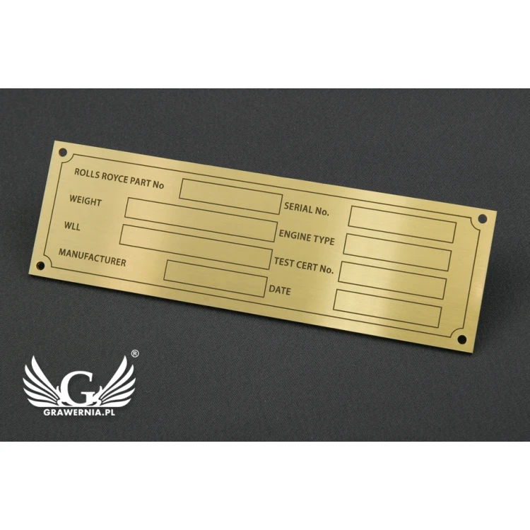 Typenschild für Maschinen und Geräte - Messing - Größe 130x40mm - TZN030