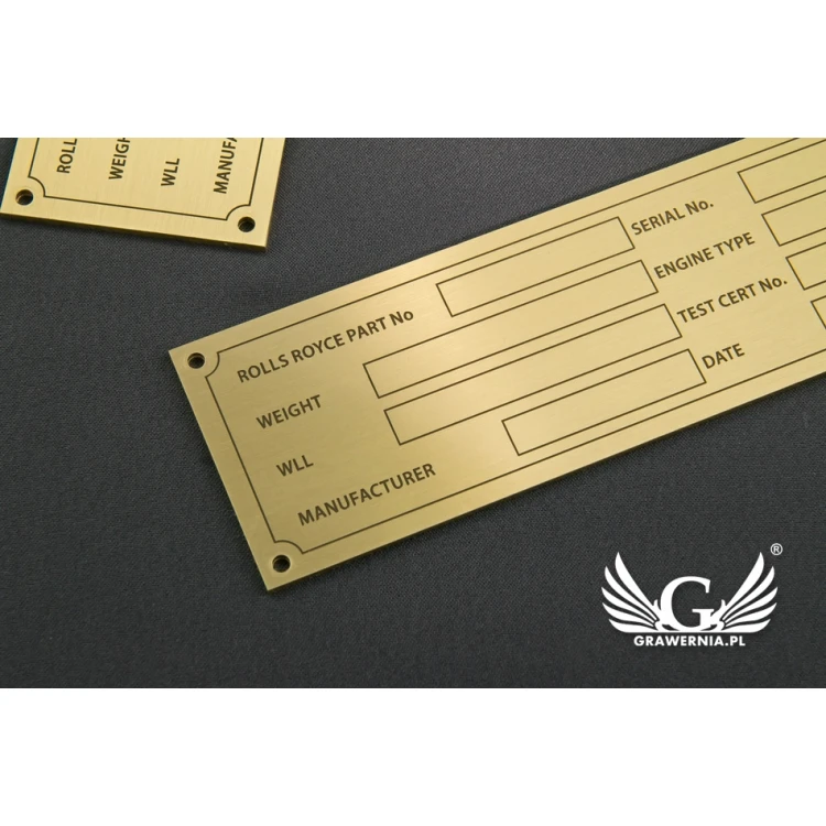 Typenschild für Maschinen und Geräte - Messing - Größe 130x40mm - TZN030