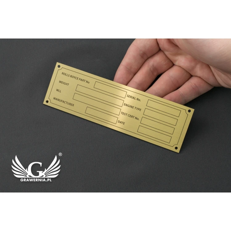 Typenschild für Maschinen und Geräte - Messing - Größe 130x40mm - TZN030