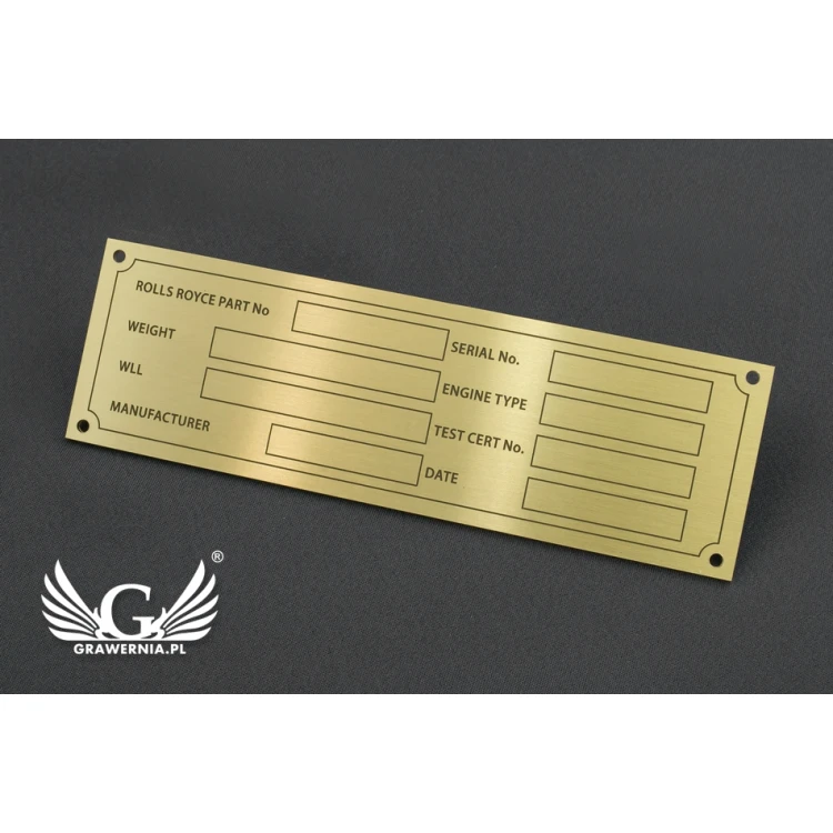 Typenschild für Maschinen und Geräte - Messing - Größe 130x40mm - TZN030