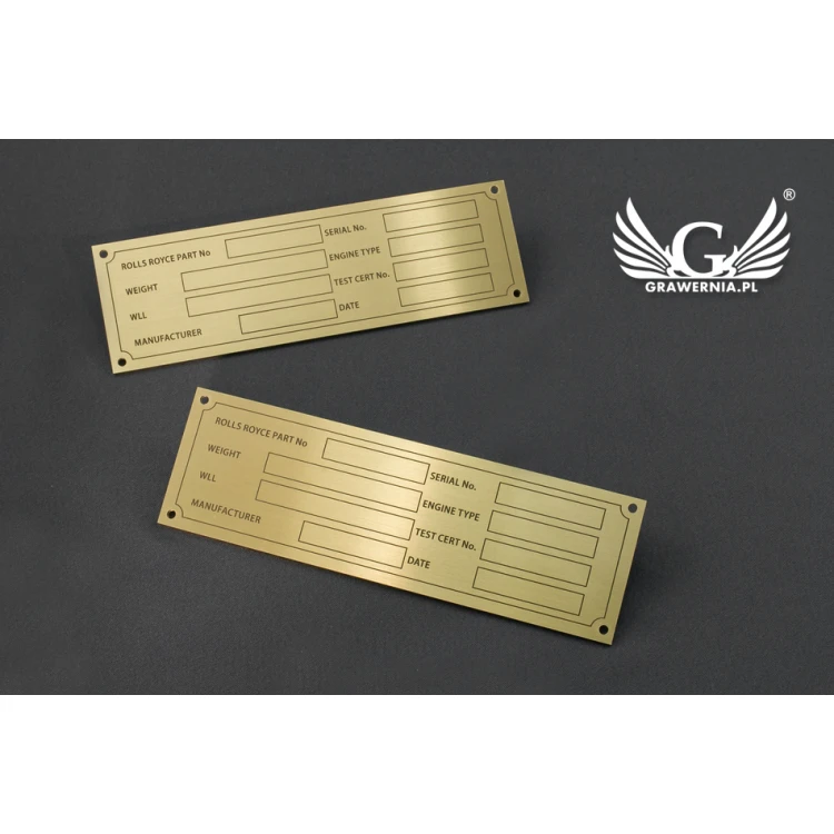 Typenschild für Maschinen und Geräte - Messing - Größe 130x40mm - TZN030