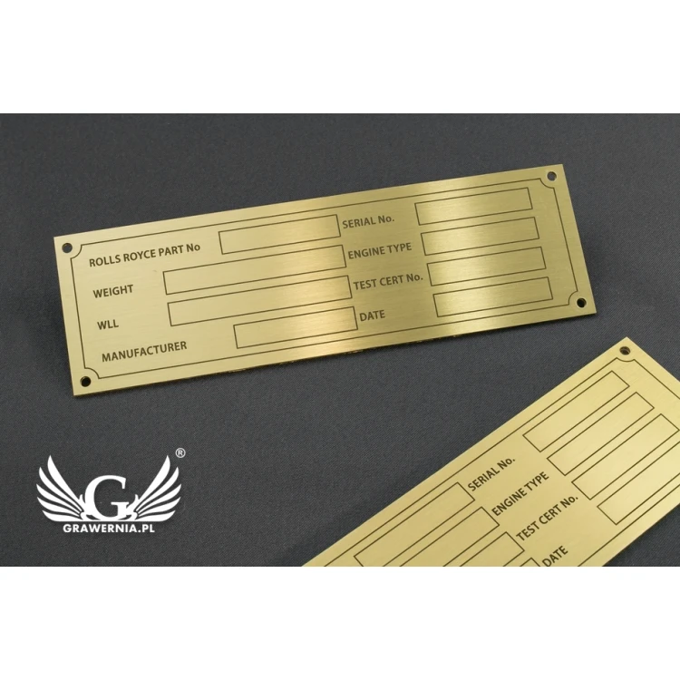 Typenschild für Maschinen und Geräte - Messing - Größe 130x40mm - TZN030